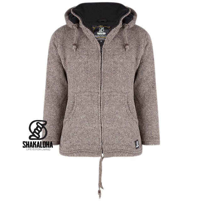 Unisex Knitted Woollen Jacket Brown with Detachable Hood