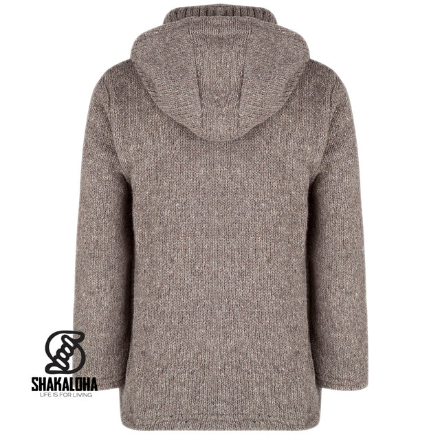 Unisex Knitted Woollen Jacket Brown with Detachable Hood