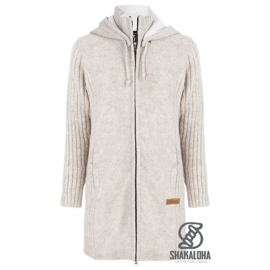 Chic Long Ladies Woollen Jacket with CottonLining and Detachable Hood