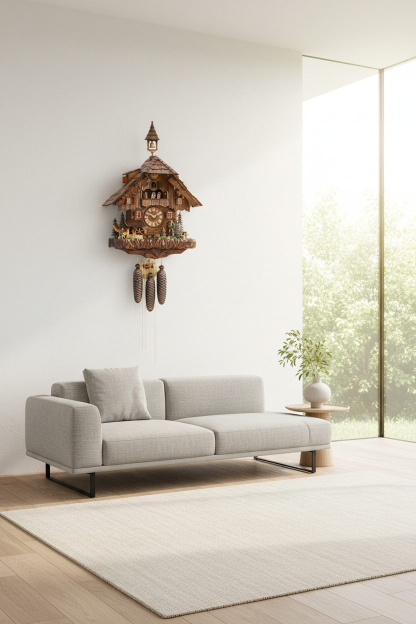 Cuckoo clock in a modern light-filled house