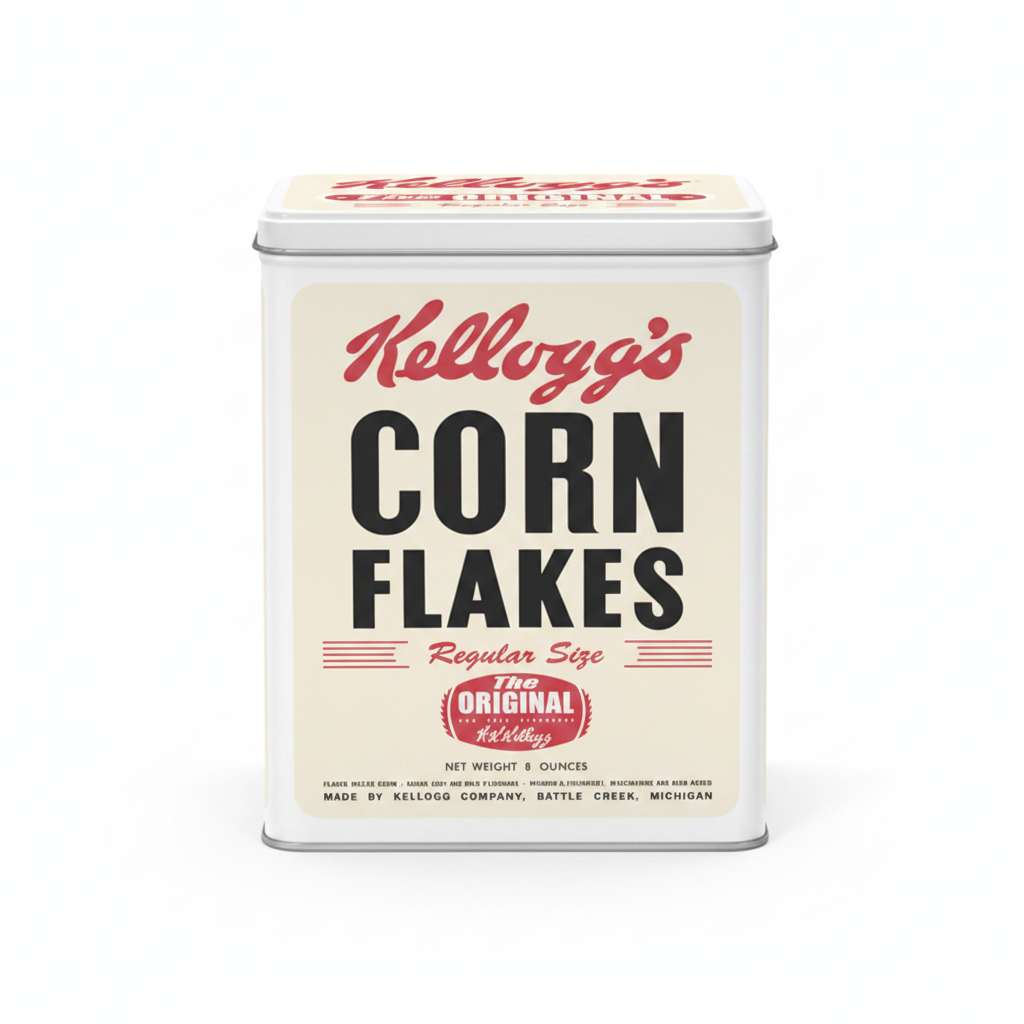 Kellogg's Corn Flakes retro storage tin - studio white background
