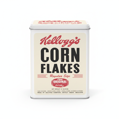 Kellogg's Corn Flakes retro storage tin - studio white background