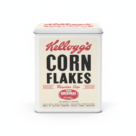 Kellogg's Corn Flakes retro storage tin - studio white background