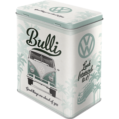 VW Bulli 'Good Things Are Ahead Of You' Retro Metallic Storage Tin