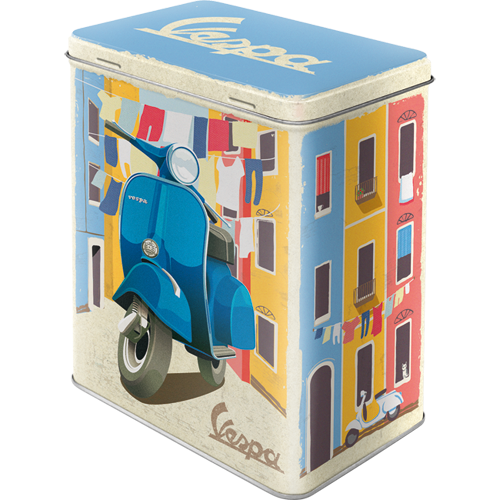 Vespa 'Italian Street Scene' Retro Metallic Storage Tin
