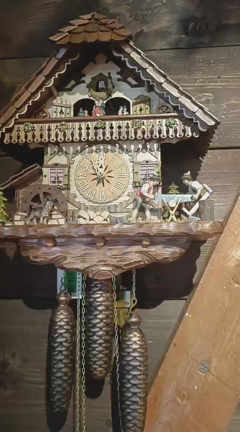 1-Day Musical Black Forest Cuckoo Clock - Hand-Carved Wood Chopper