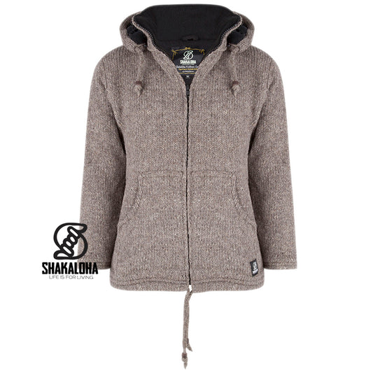 Unisex Knitted Woollen Jacket Brown with Detachable Hood
