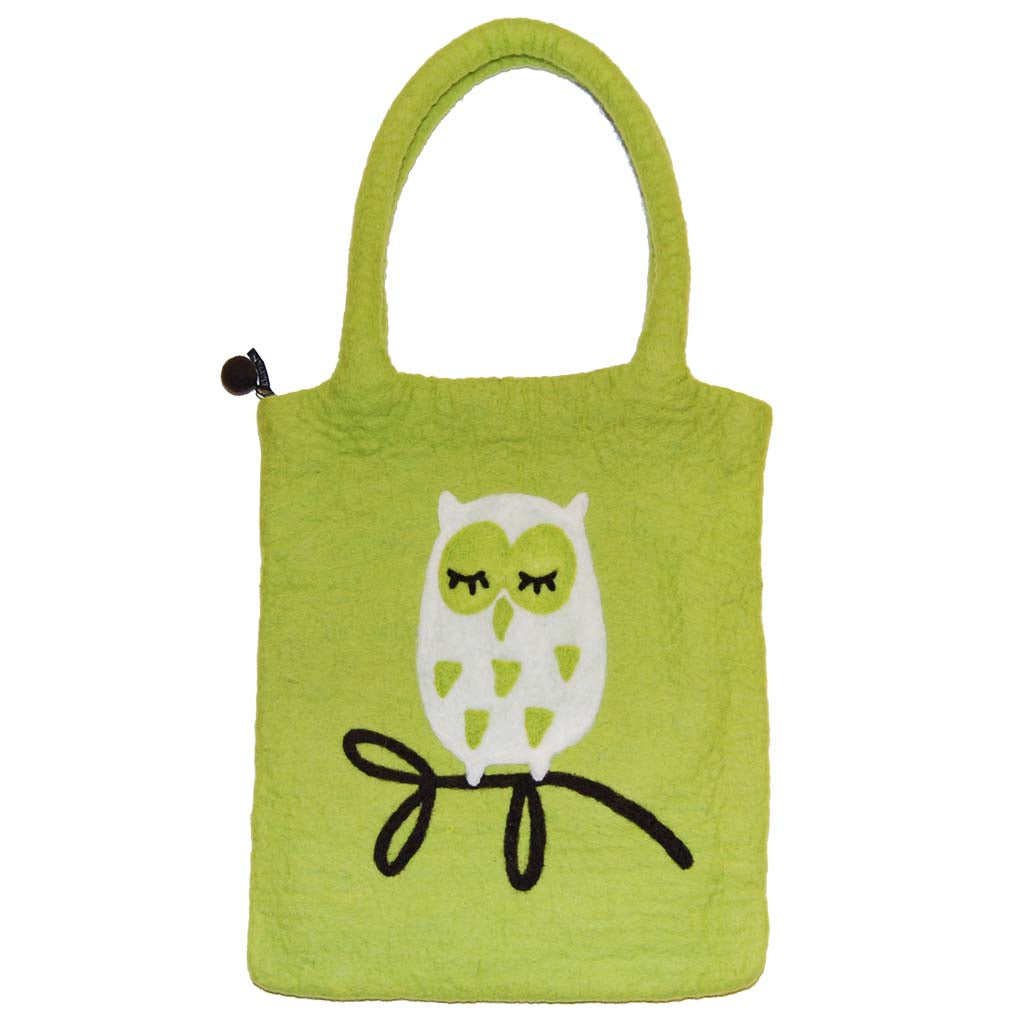 Felted Bag Tree Owl green - Cuckoos Nest